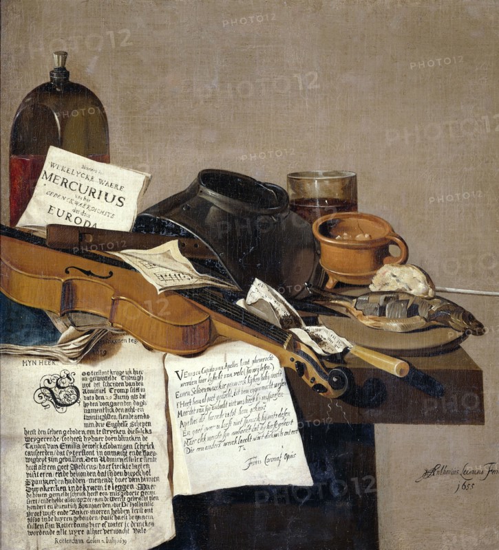 Still Life with a Copy of De Waere Mercurius, a Broadsheet with the News of Tromp's Victory..., 1655 Creator: Anthonie Leemans.