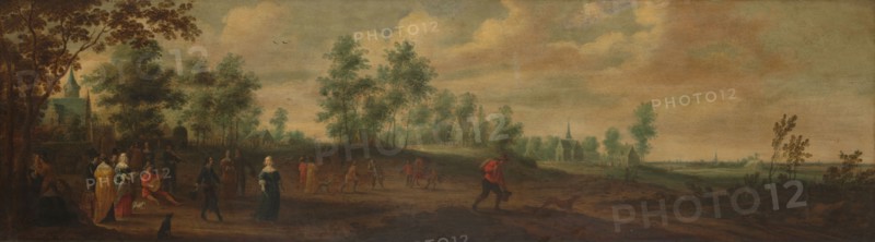 Landscape with a Couple Dancing outside a Country Mansion, 1645. Creator: Pieter Meulener.