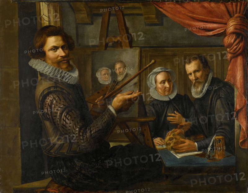 The Painter in his Studio Painting the Portrait of a Married Couple, 1612. Creator: Herman von Vollenhove.
