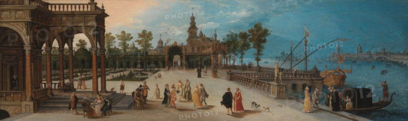 Dancing Party in the Forecourt of an Imaginary Palace with a Capriccio View of Venice in the Distanc Creator: Anon.