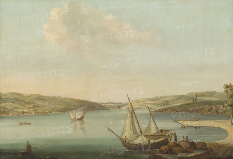 View of the Bosporus, taken from the Height of Beykoz to the northwest, with the Aqueduct of Justini Creator: Antoine van der Steen.