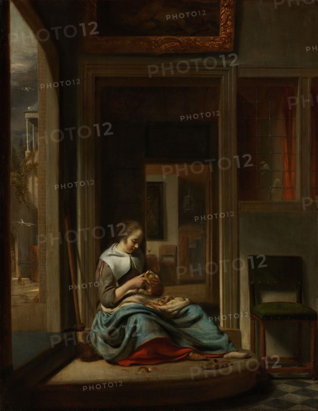 Woman Peeling an Apple, 1667. Creator: Cornelis Bisschop.