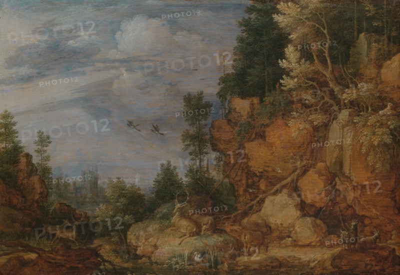 Rocky Landscape with Deer and Goats, 1620. Creator: Gillis Claesz. de Hondecoeter.