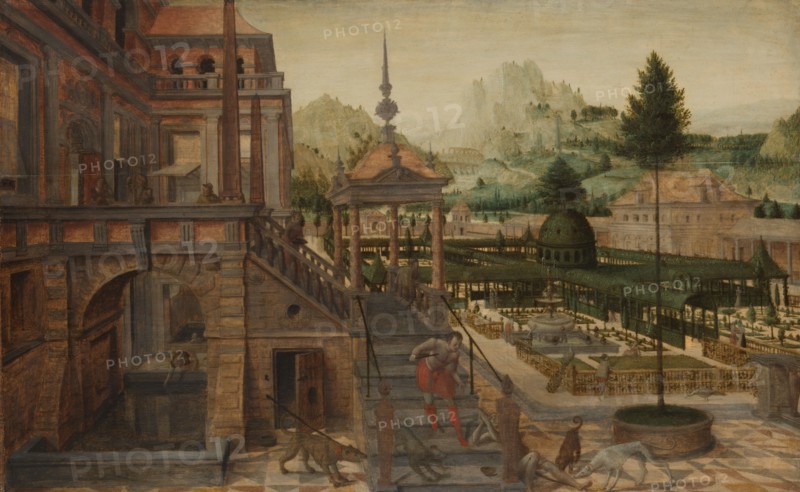 Palace Gardens with Poor Lazarus in the foreground, 1550-1606. Creator: Hans Vredeman de Vries.