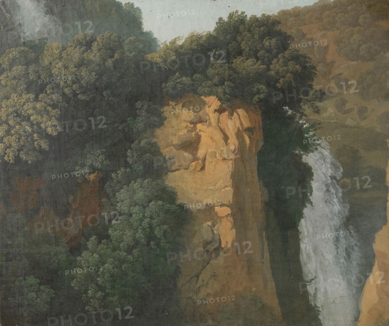 Overgrown Cliffs with a Waterfall in Italy, perhaps at Tivoli, 1790-1820. Creator: Hendrik Voogd.