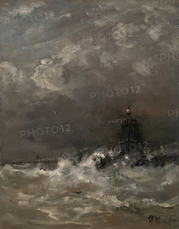 Lighthouse in Breaking Waves, c.1900-c.1907. Creator: Hendrik Willem Mesdag.