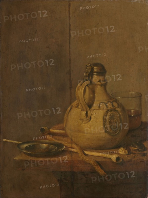Still Life with Stoneware Jug and Pipes, 1647. Creator: Jan Jansz Treck.