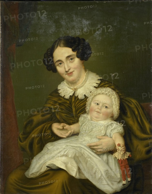 Mrs. Carp and her little boy, 1835-1843. Creator: Louis Moritz.
