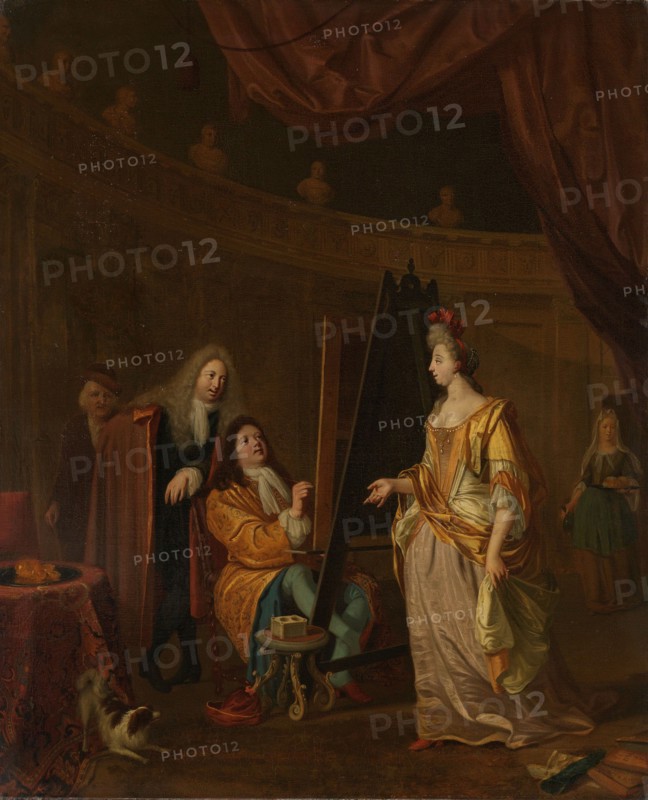 An Artist in his Studio, Painting the Portrait of a Lady, 1707. Creator: Ludolf Bakhuizen.