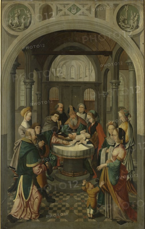 Panel of an Altarpiece with Circumcision of Christ, on verso is Resurrection of Christ, c.1520-c.153 Creator: Master of Alkmaar.