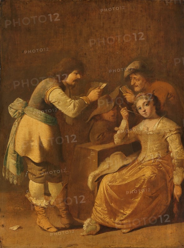 Card players with woman smoking a pipe, 1630-1647. Creator: Pieter Jansz. Quast.
