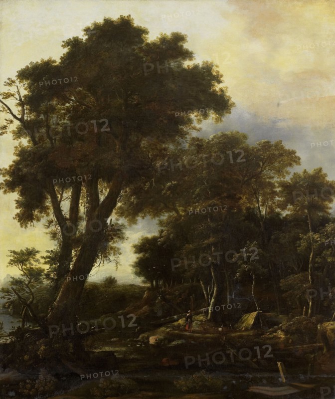 Forest landscape with lean-to, 1650-1692. Creator: Roelant Roghman.
