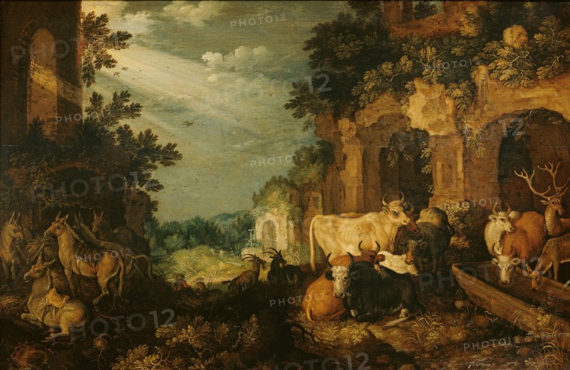 Landscape with ruins, cattle and deer, c.1614-c.1620. Creator: Roelandt Savery.