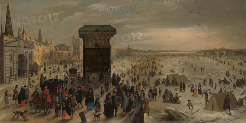 The Crane on the Antwerp Quay by the Frozen Scheldt, 1622. Creator: Sebastian Vrancx.