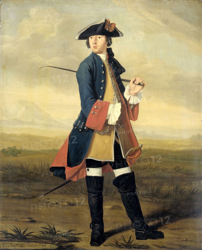 Portrait of Ludolf Backhuysen II, Painter, in the Uniform of the Dragoons, 1748. Creator: Tibout Regters.