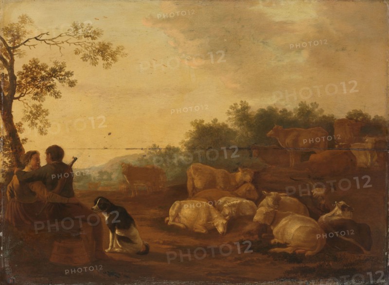 Landscape with sheperd, sheperdess and cattle, c.1632. Creator: Willem Ossenbeeck.