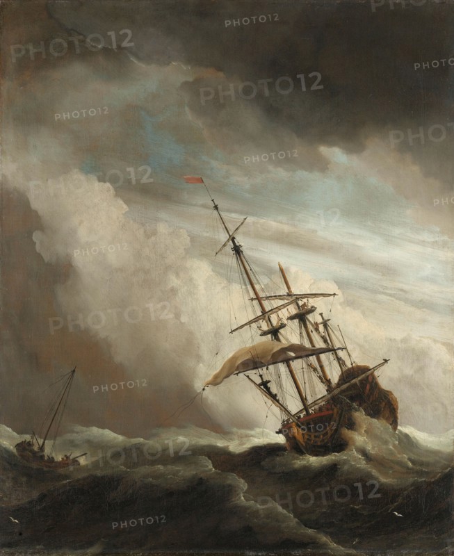 A Ship on the High Seas Caught by a Squall, Known as ‘The Gust’, c.1680. Creator: Willem van de Velde the Younger.