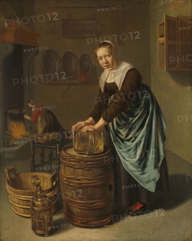 Woman scouring a vessel, 1631-1677. Creator: Willem van Odekercken.