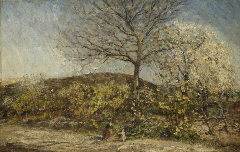 Landscape with flowering orchard, 1870-1886. Creator: Adolphe Monticelli.