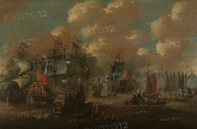 The Battle of the Sound with the Eendracht Engaging Two Swedish Warships, 1658, c.1670. Creator: Anon.