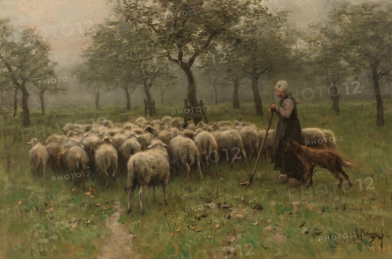 Shepherdess with a Flock of Sheep, c.1870-c.1888. Creator: Anton Mauve.
