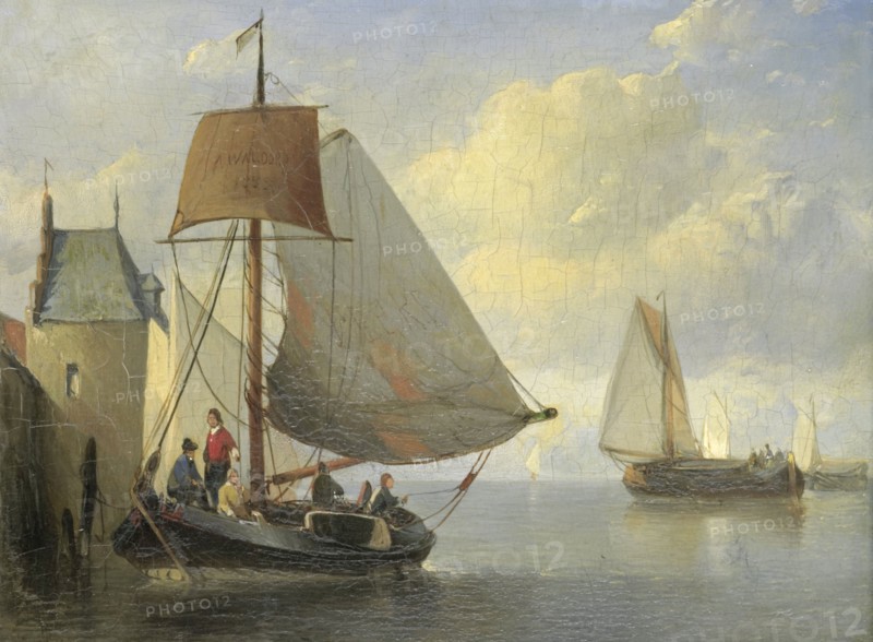 River view with a rampart tower inspired by the Camperveerse tower in Veere, 1855.  Creator: Antonie Waldorp.