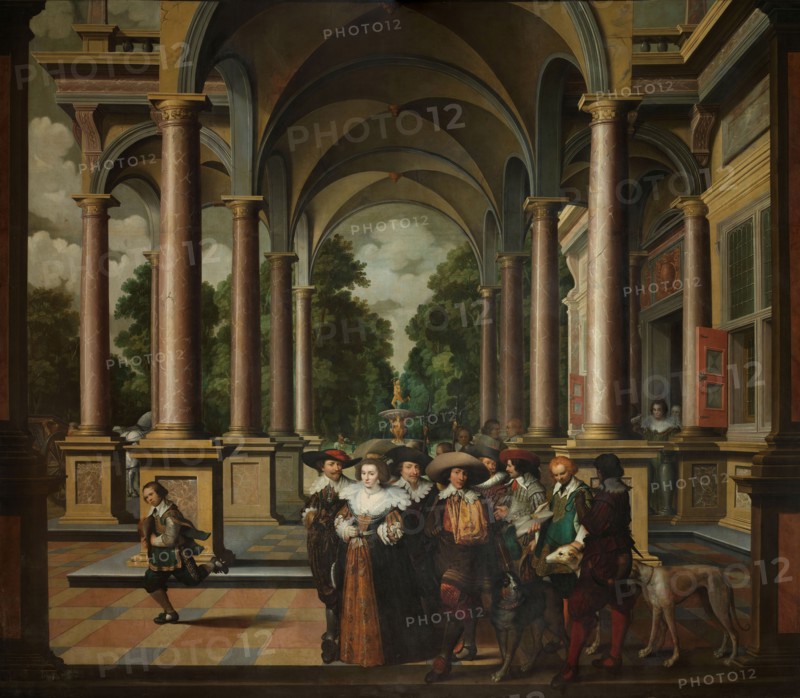 Gallery of a Palace with Ornamental Architecture and Columns, 1630-1632. Creator: Dirck van Delen.
