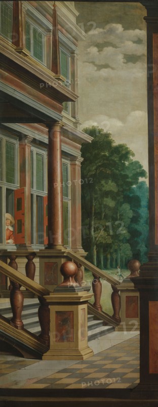 A Seven-Part Decorative Sequence: An Outdoor Stairway, 1630-1632. Creator: Dirck van Delen.