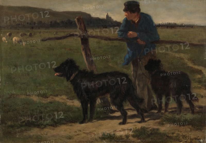 Farmer with dogs, c.1850-c.1890. Creator: Emile van Marcke de Lummen.