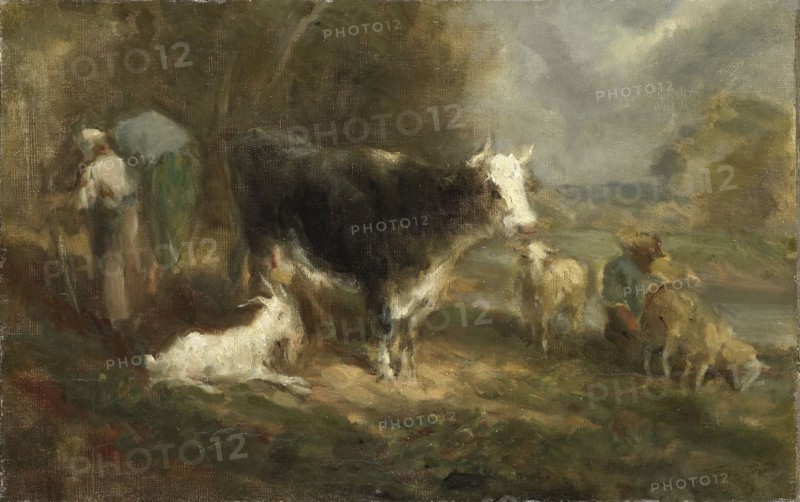 Farmyard with Cattle, 1849. Creator: Eugene Fromentin.
