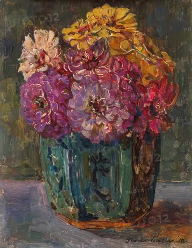 Still Life with Zinnias in a green Jar, 1910. Creator: Floris Hendrik Verster.