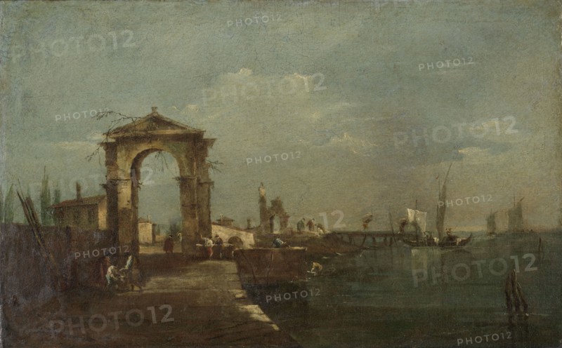Landscape with a Quay and Ships on a Lake, 1760-1780. Creator: Francesco Guardi.