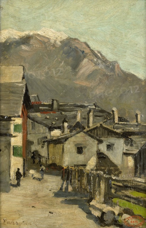Houses along a road near a mountain (Innsbruck?), c.1882. Creator: George Poggenbeek.