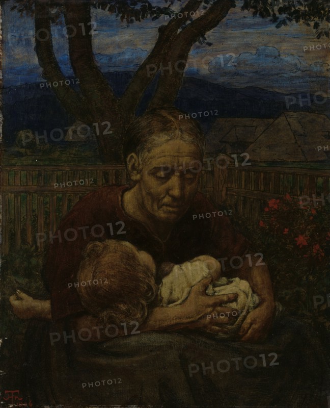Mother and Child in a garden, 1850-1924. Creator: Hans Thoma.