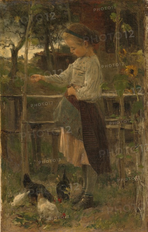 Feeding Chickens, 1866. Creator: Jacob Henricus Maris.