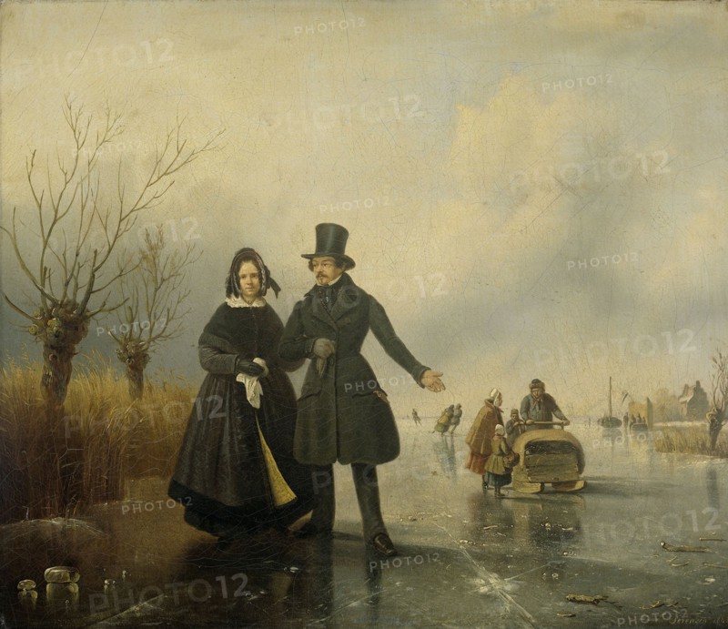Portrait of Mr. and Mrs. Thijssen on the Ice, 1845. Creator: Jacobus Loerenz Sörensen.