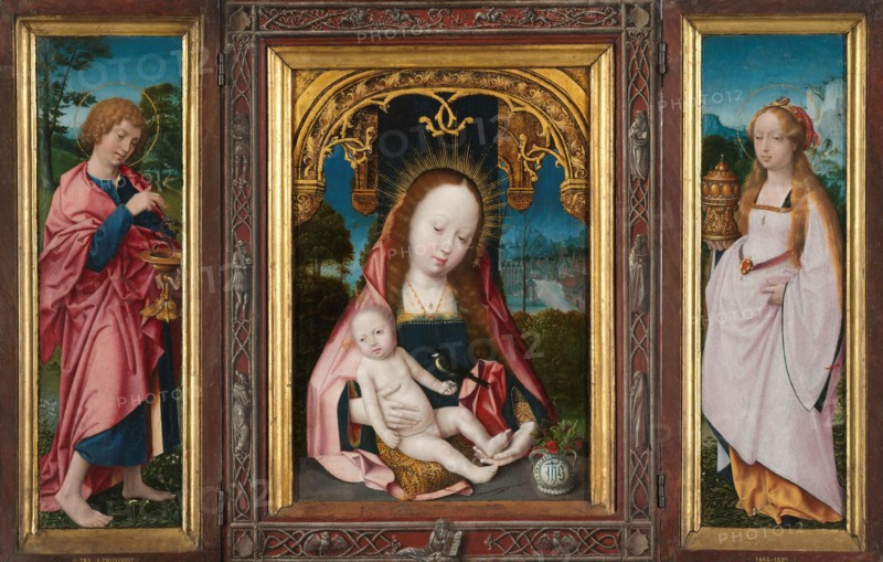 Triptych with Virgin and Child, Saint John the Evangelist (left wing) and Mary Magdalene (right wing Creator: Jan Provoost.