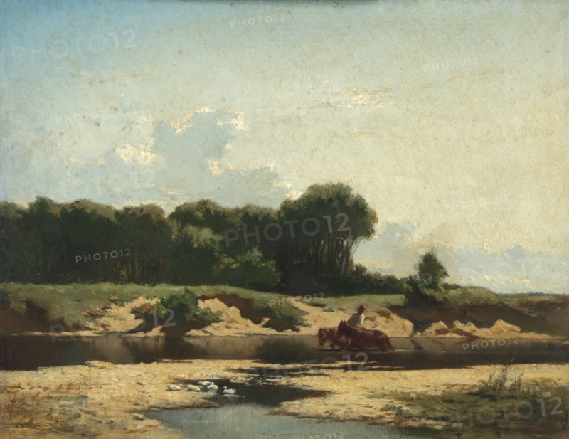 Horses at a drinking place, 1858.  Creator: Johann Gualbert Raffalt.