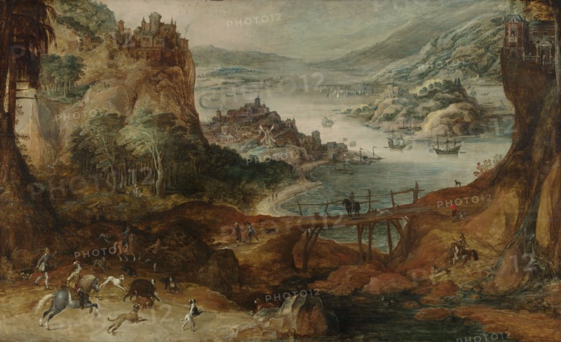 River Landscape with Boar Hunt, c.1590-c.1635. Creator: Joos de Momper, the younger.
