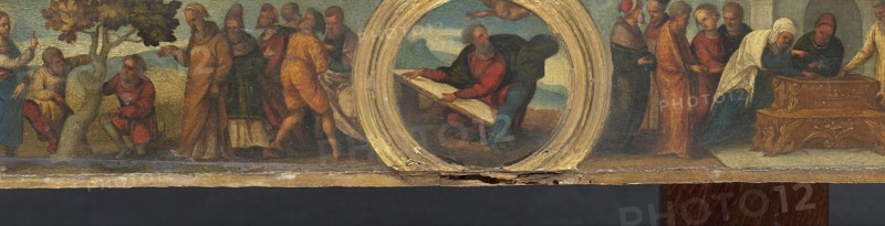 Moses and the Tablets of the Law, the Curse of the Withered Fig Tree, and the Widow's Mite, 1525-153 Creator: Ludovico Mazzolino.