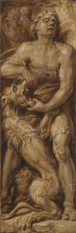 Samson Rending the Lion, c.1550-c.1560. Creator: Maerten van Heemskerck.