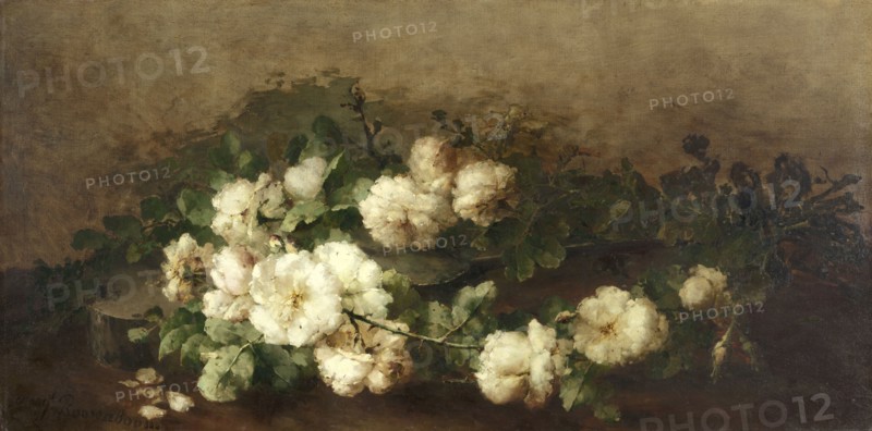 Still life with guitar and roses, 1880-1896. Creator: Marguerite Roosenboom.