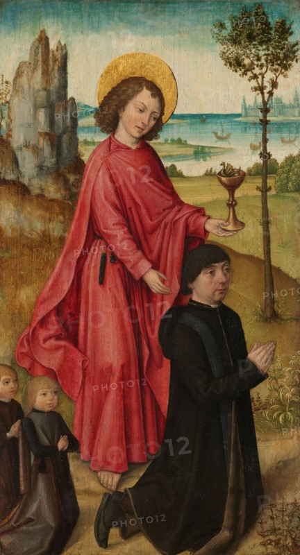 A Donor and his two Sons with Saint John the Evangelist, inner left wing of a triptych, c.1480-c.148 Creator: Master of the Saint Ursula Legend.