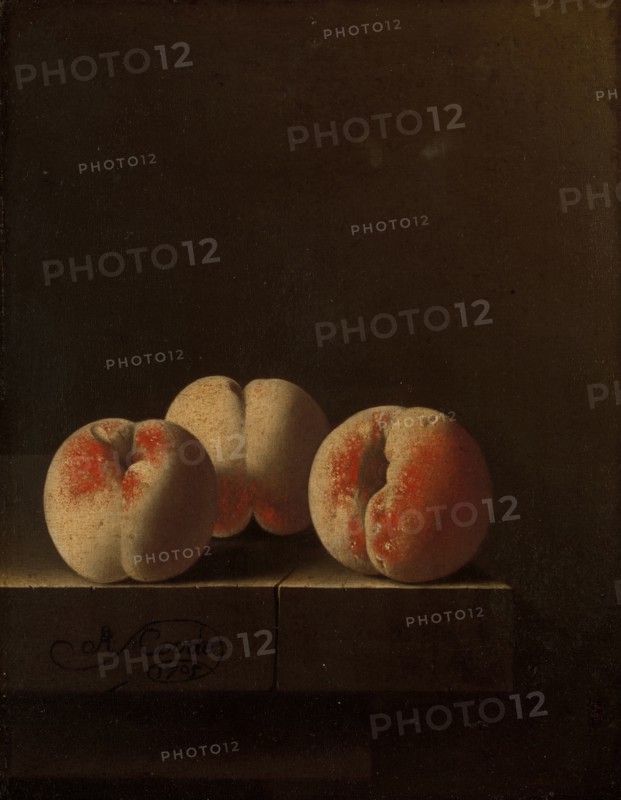 Three Peaches on a Stone Plinth, 1705. Creator: Adriaen Coorte.