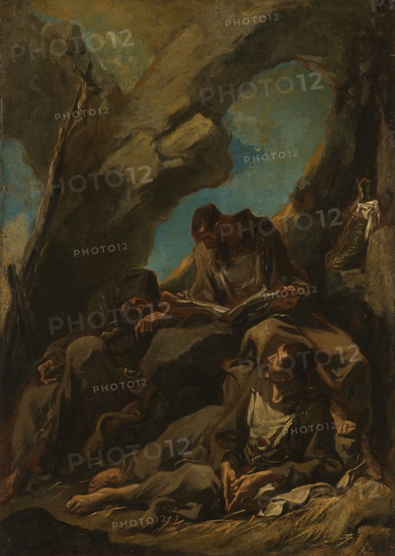 Three Camaldolese Monks in Meditative Prayer, 1710-1740. Creator: Alessandro Magnasco.