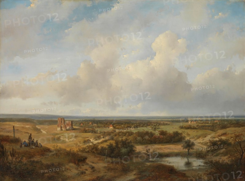 View of the Dunes with the Ruins of Brederode Castle near Santpoort, 1844. Creator: Andreas Schelfhout.