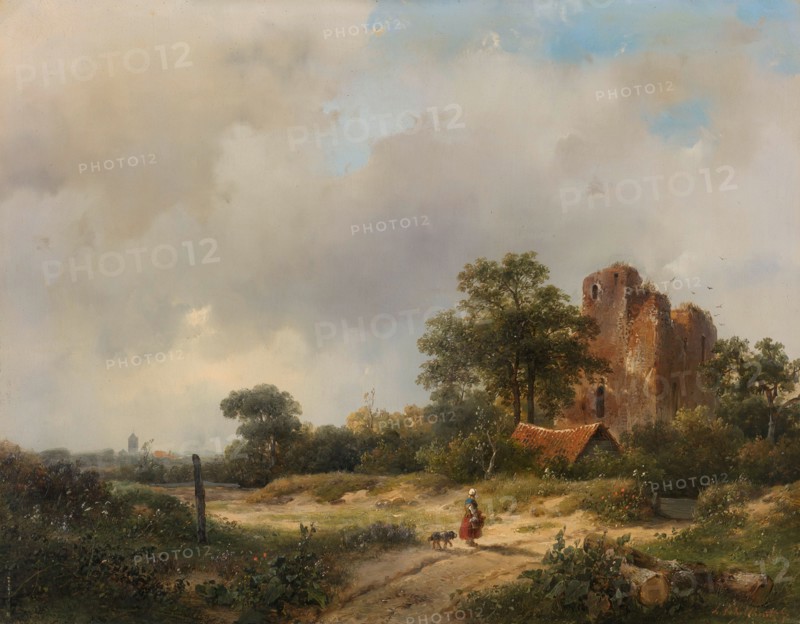 Landscape with the Ruins of Brederode Castle in Santpoort, 1844. Creator: Andreas Schelfhout.