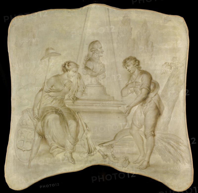 Peace and a peasant mourning on a tomb of Joan-Derk, Baron van der Capellen tot den Pol, in or after Creator: Anon.