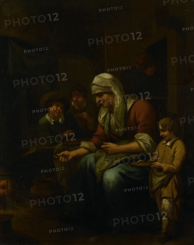 Woman making pancakes, 1670-1709. Creator: Bernardus van Schijndel.