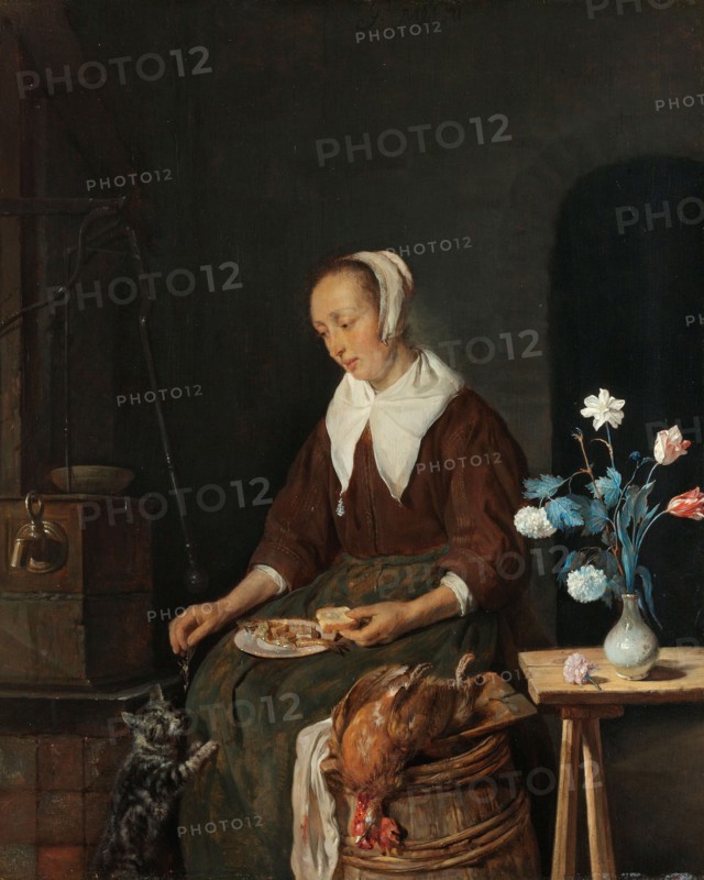 Woman Eating, Known as ‘The Cat’s Breakfast’, c.1661-c.1664. Creator: Gabriel Metsu.